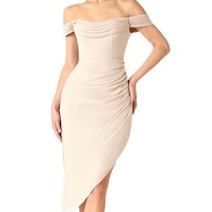 Azazie Giada White Alabaster Fitted Off the Shoulder Chiffon Dress